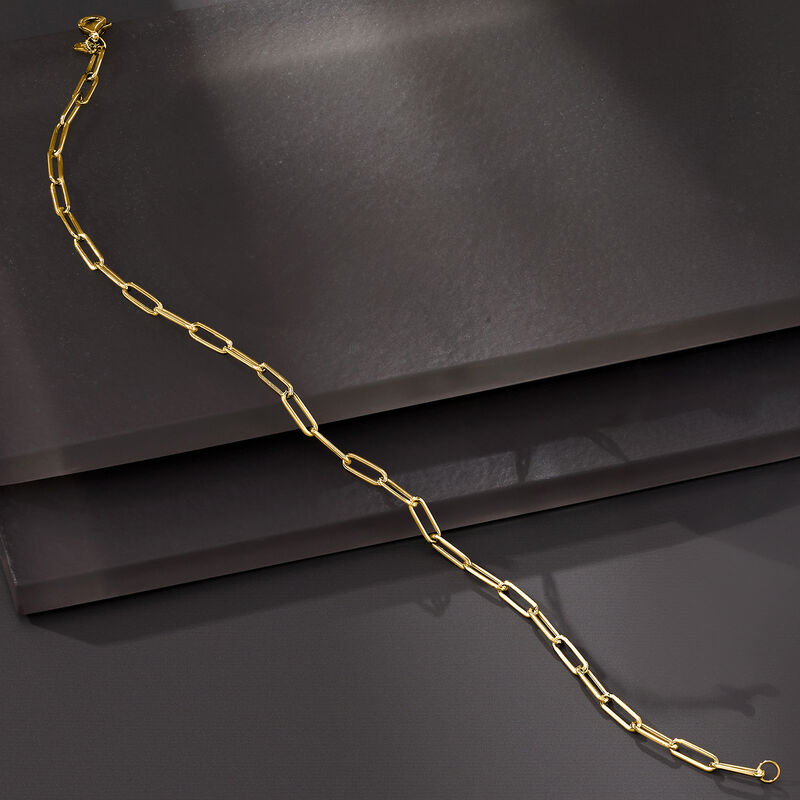 Italian 14kt Yellow Gold Paper Clip Link Anklet. 9&quot; image number 4
