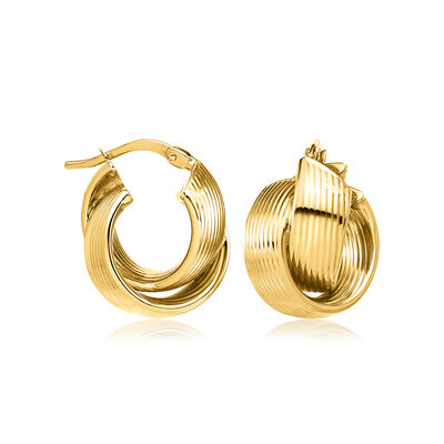 Italian 14kt Yellow Gold Grooved Twisted Hoop Earrings