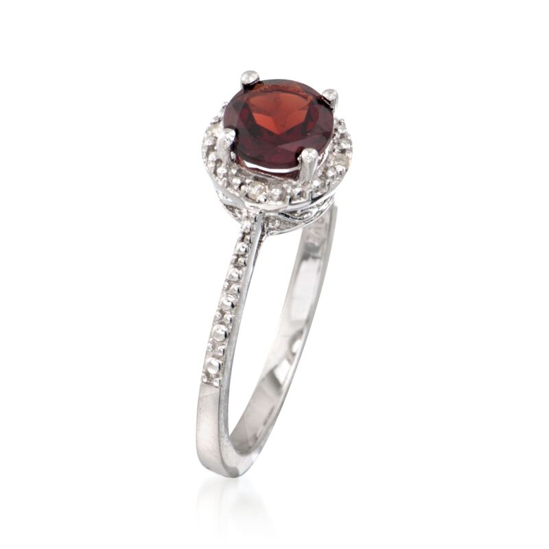 1.00 Carat Round Garnet Ring with Diamonds in Sterling Silver image number 1