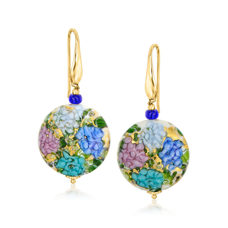 Italian Multicolored Murano Glass Hydrangea Drop Earrings in 18kt Gold Over Sterling  image number 0