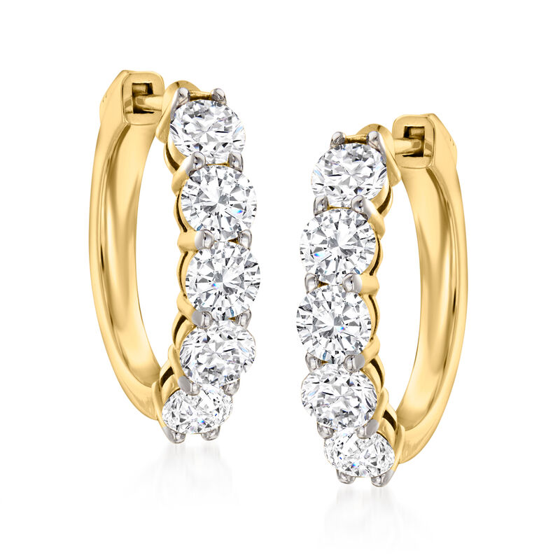 3.00 ct. t.w. Diamond Hoop Earrings in 14kt Yellow Gold image number 2