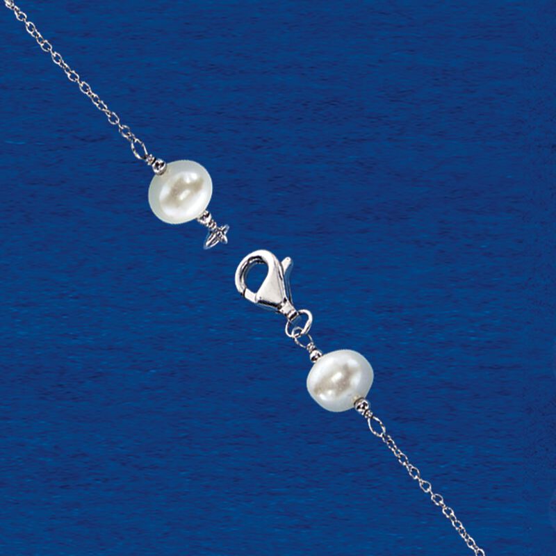 6-10mm Cultured Pearl Station Necklace in Sterling Silver image number 3
