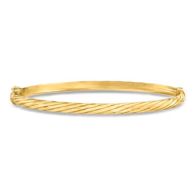 Italian 14kt Yellow Gold Grooved Oval Bangle Bracelet