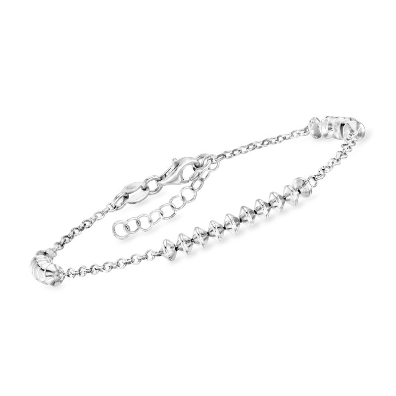 Italian Sterling Silver Rolo-Chain Bead Bracelet. 7" image number 0