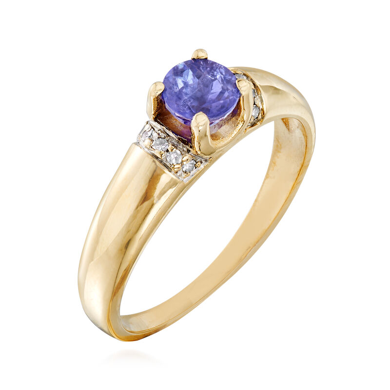 C. 1980 Vintage .55 Carat Tanzanite Ring with Diamond Accents in 14kt Yellow Gold. Size 7 image number 2