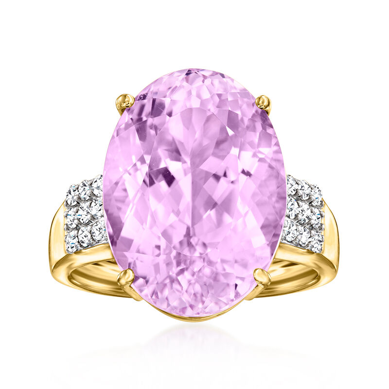 15.00 Carat Kunzite Ring with .27 ct. t.w. Diamonds in 14kt Yellow Gold image number 0