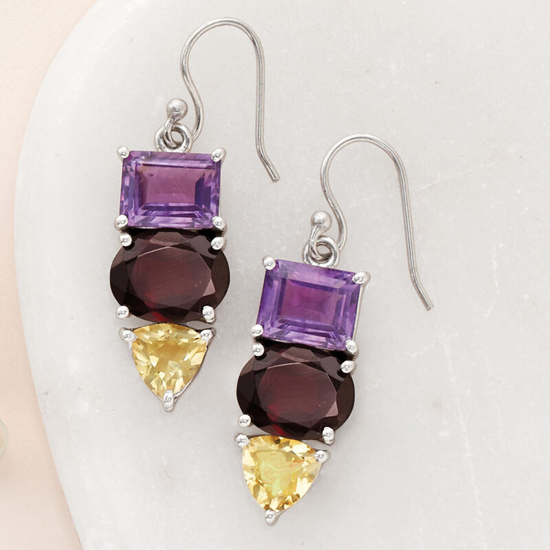 13.80 Multi-Gemstone Drop Earrings with Sterling Silver image number 2