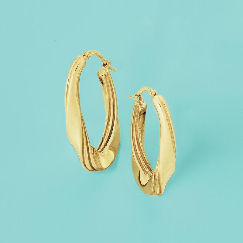 Italian 18kt Yellow Gold Twisted Oval Hoop Earrings. 1 5/8&quot; image number 4