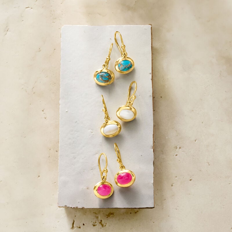 Turquoise, 6x8mm Cultured Pearl and 2.00 ct. t.w. Pink Chalcedony Jewelry Set: Three Pairs of Drop Earrings in 18kt Gold Over Sterling  image number 5