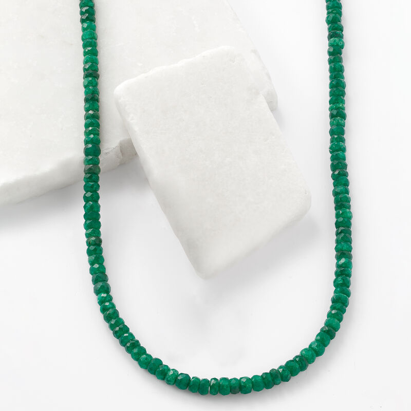 70.00 ct. t.w. Emerald Bead Necklace with 14kt Yellow Gold Magnetic Clasp image number 3