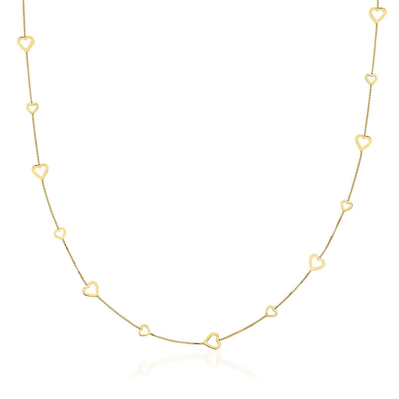 14kt Yellow Gold Heart Station Necklace. 17&quot; image number 0
