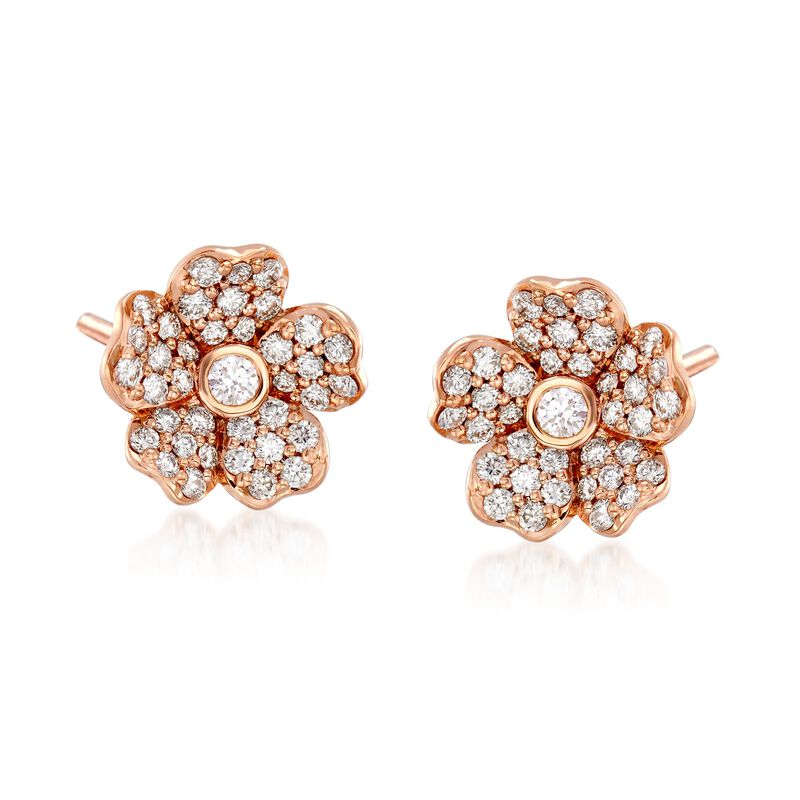 Mikimoto &quot;Cherry Blossom&quot; .36 ct. t.w. Diamond Floral Earrings in 18kt Rose Gold  image number 0