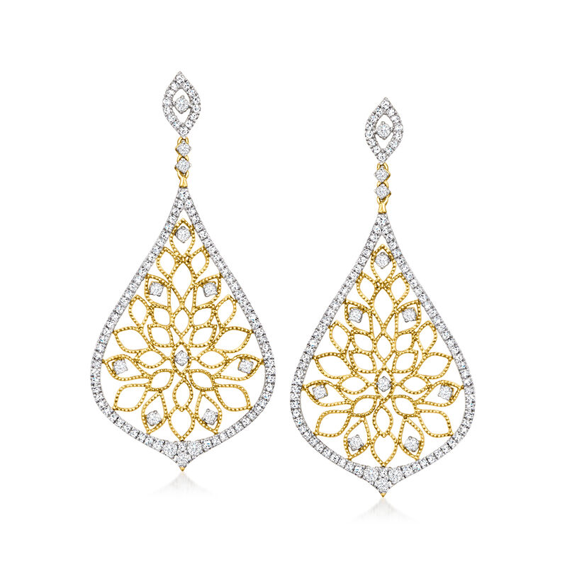1.60 ct. t.w. Diamond Openwork Drop Earrings in 18kt Gold Over Sterling  image number 0