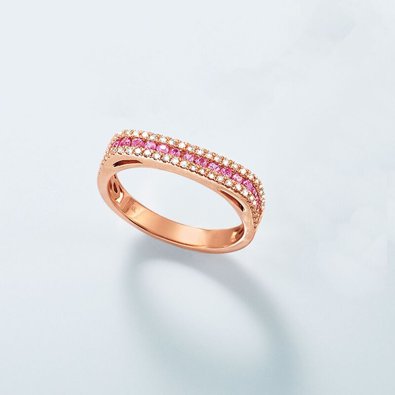 .30 ct. t.w. Pink Sapphire and .21 ct. t.w. Diamond Ring in 14kt Rose Gold image number 3