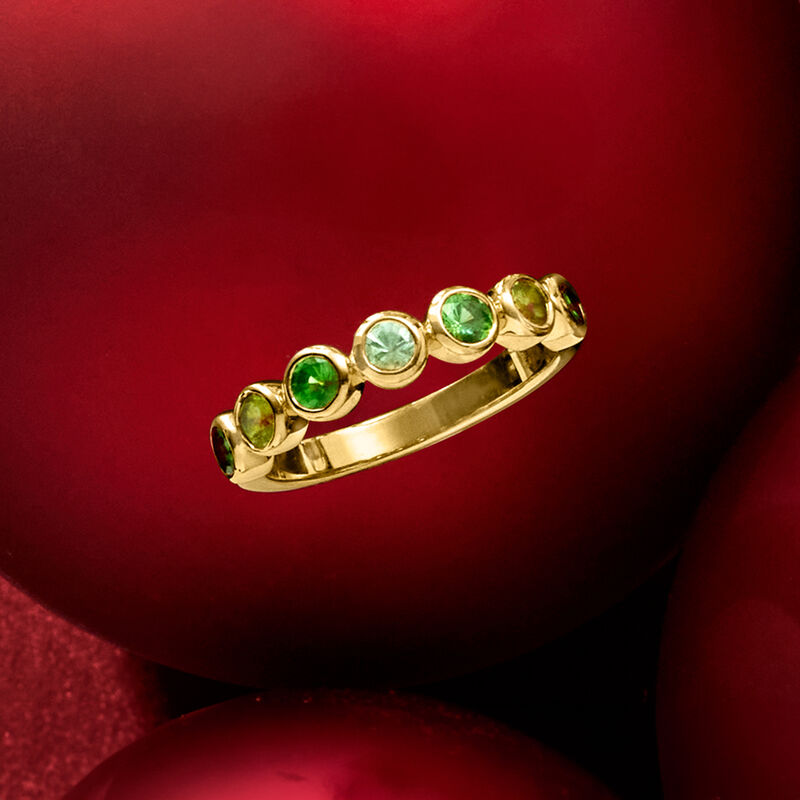 .10 Carat Green Sapphire and .60 ct. t.w. Tsavorite Ring with .20 ct. t.w. Peridots in 18kt Gold Over Sterling image number 3