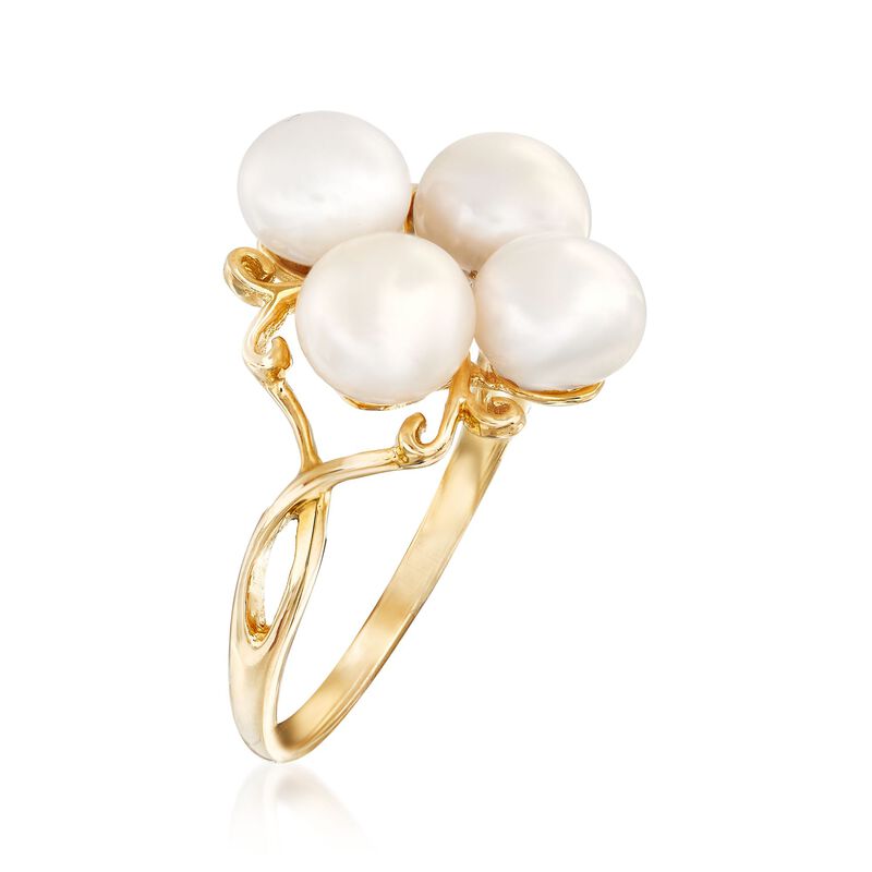 6-6.5mm Cultured Pearl Cluster Ring with Diamonds in 14kt Gold image number 2