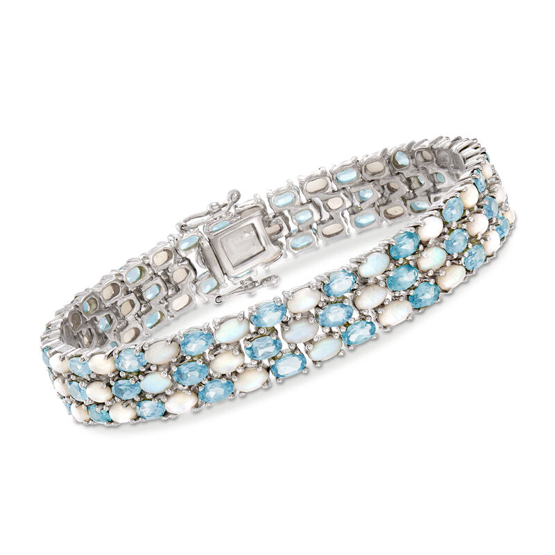 Opal and 12.00 ct. t.w. Sky Blue Topaz Three-Row Bracelet in Sterling Silver image number 0