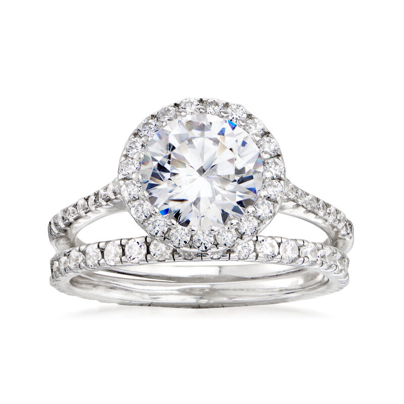2.70 ct. t.w. CZ Bridal Set: Engagement and Wedding Rings in Sterling Silver image number 0