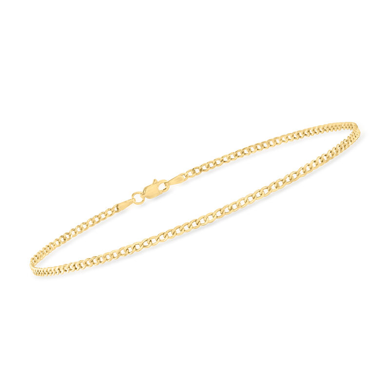 2.2mm 10kt Yellow Gold Curb-Link Anklet. 10&quot; image number 2