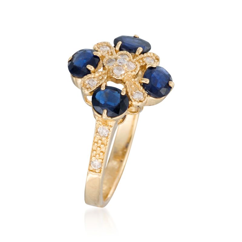 1.50 ct. t.w. Sapphire and .15 ct. t.w. Diamond Clover Ring in 14kt Yellow Gold image number 2