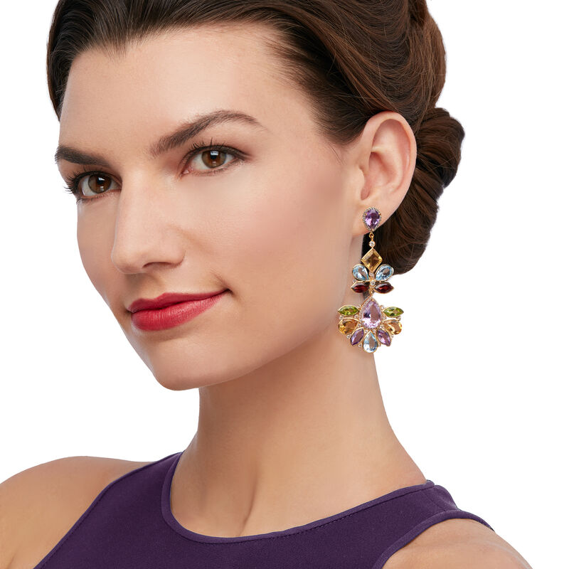 50.90 ct. t.w. Multi-Stone Drop Earrings in 18kt Yellow Gold Over Sterling Silver image number 1
