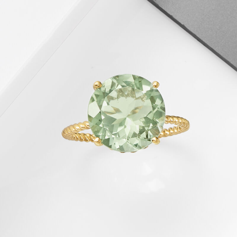 4.50 Carat Prasiolite Twisted Ring in 14kt Yellow Gold image number 4