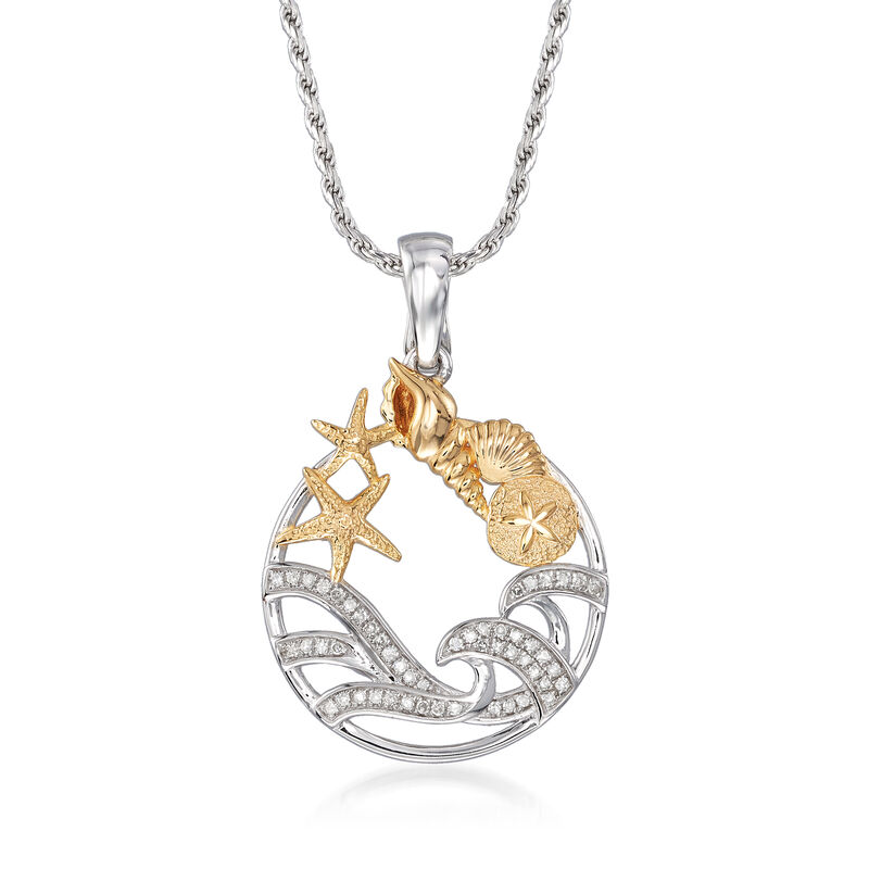 .15 ct. t.w. Diamond Sea Life Pendant Necklace in Sterling Silver and 18kt Gold Over Sterling image number 0