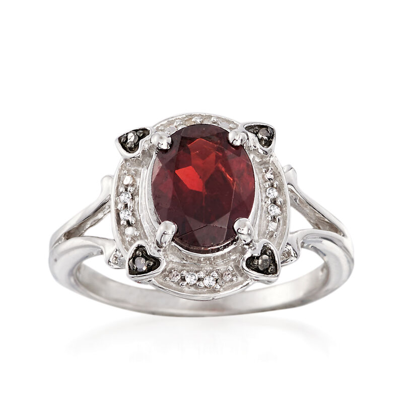 2.20 Carat Garnet Ring with Black and White Diamond Accents in Sterling Silver image number 0