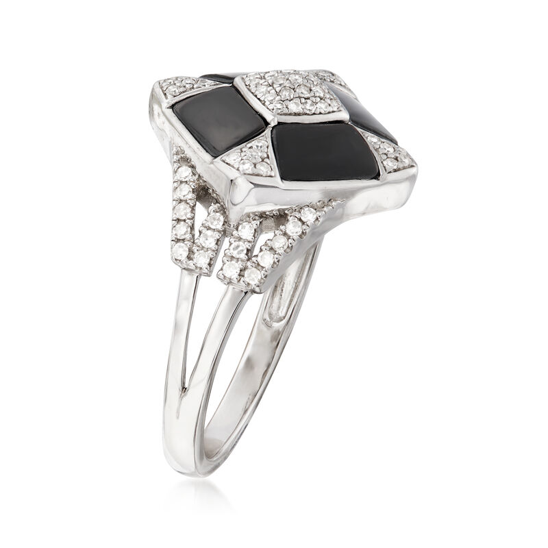 6x3mm Black Agate and .25 ct. t.w. Diamond Ring in Sterling Silver image number 2