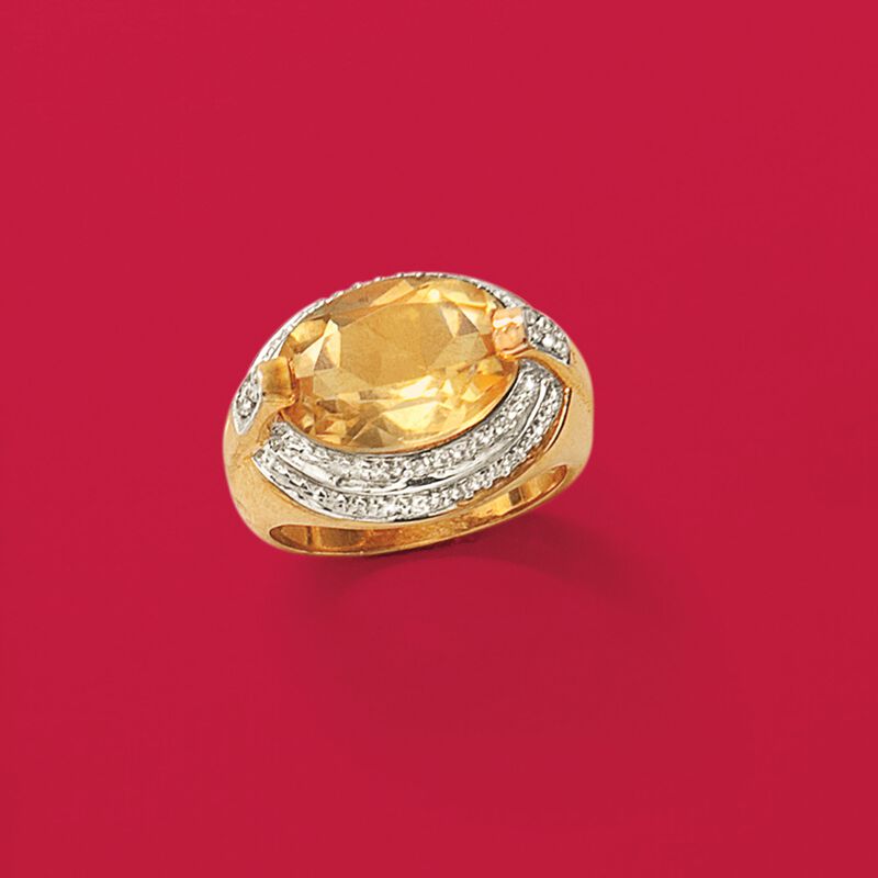 5.50 Carat Citrine Ring with White Topaz Accents in 18kt Gold Over Sterling image number 4