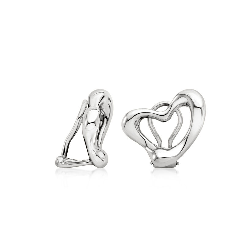 C. 2000 Vintage Tiffany Jewelry "Elsa Peretti" Sterling Silver Heart Earrings  image number 2