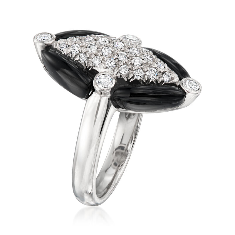 C. 2000 Vintage Onyx and .60 ct. t.w. Diamond Navette Ring in Platinum. Size 6.25 image number 2