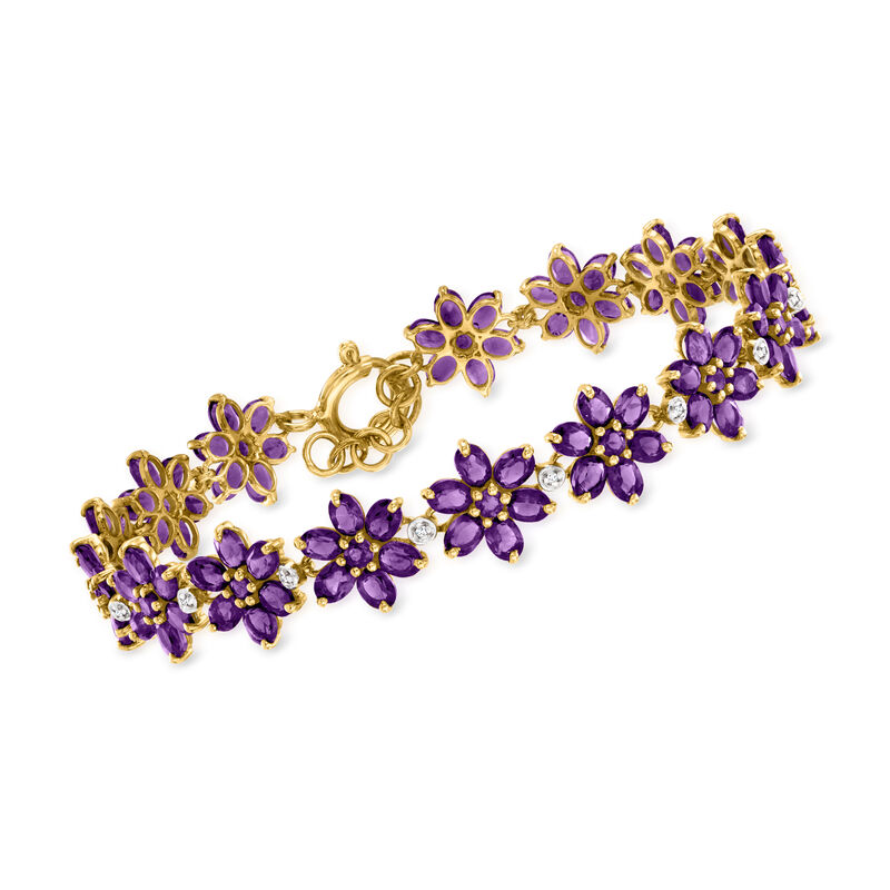 12.80 ct. t.w. Amethyst Flower Bracelet with .10 ct. t.w. White Zircon in 18kt Gold Over Sterling image number 0