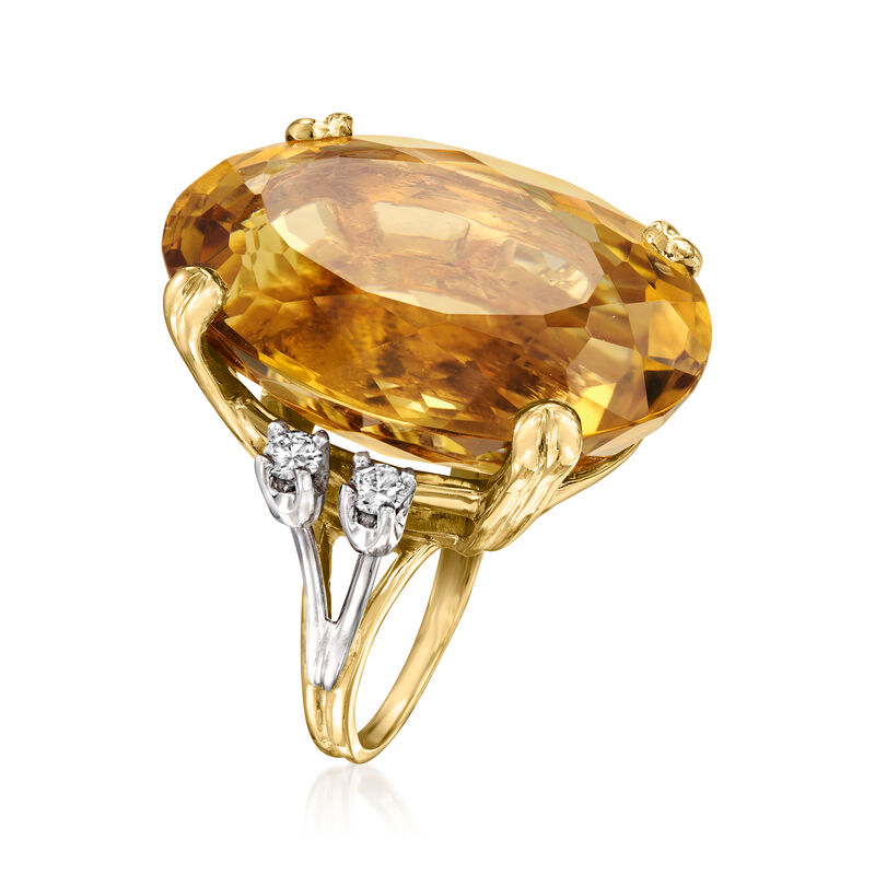 C. 1970 Vintage 46.50 Carat Citrine Ring with .40 ct. t.w. Diamonds in 14kt Yellow Gold