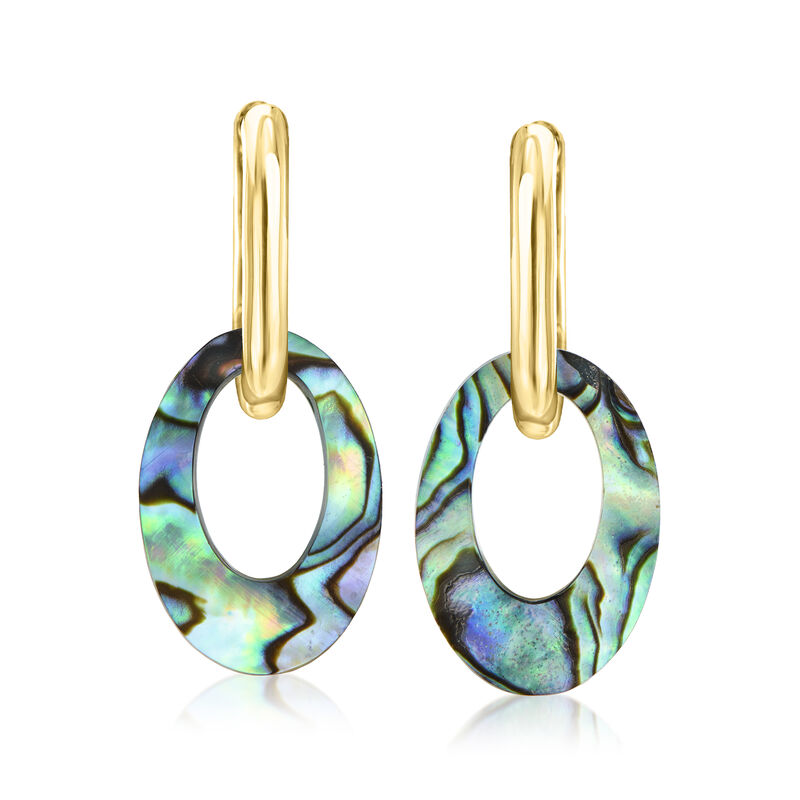 18kt Gold Over Sterling Hoop Earrings with Removable Oval Abalone Shell Drops  image number 2