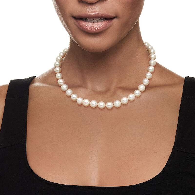 9.5-10.5mm Cultured Pearl Necklace with 14kt Yellow Gold image number 1