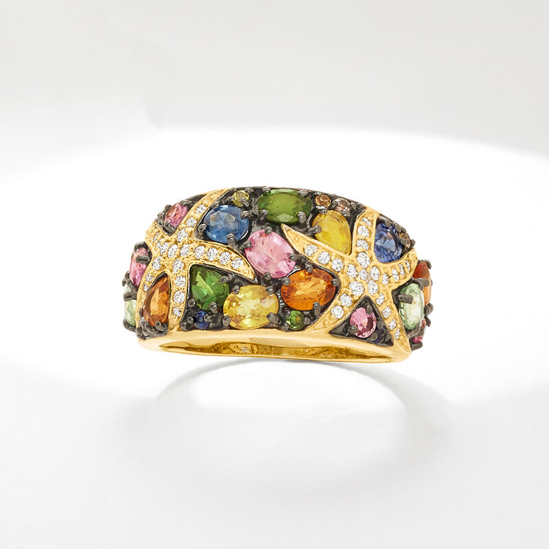 3.20 ct. t.w. Multi-Gemstone Starfish Ring with .25 ct. t.w. Diamonds in 14kt Yellow Gold image number 3