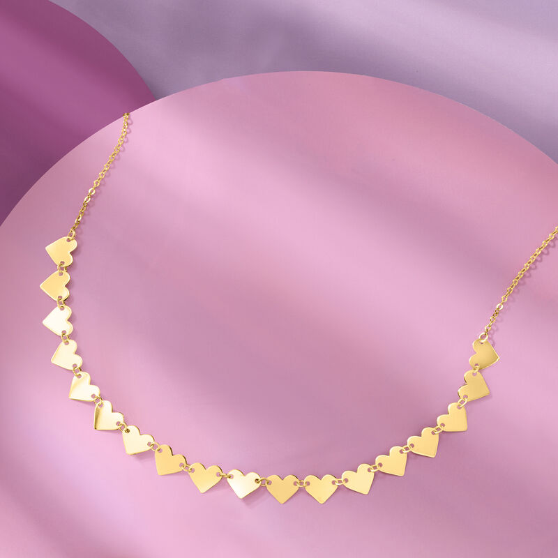 Italian 14kt Yellow Gold Hearts Necklace. 18&quot; image number 2