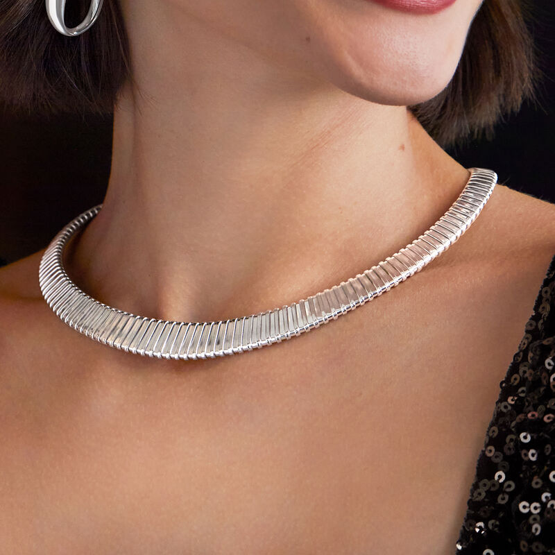 Italian Sterling Silver Tubogas Necklace image number 3