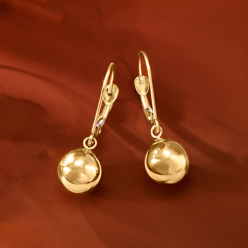 8mm 14kt Yellow Gold Bead Drop Earrings image number 3