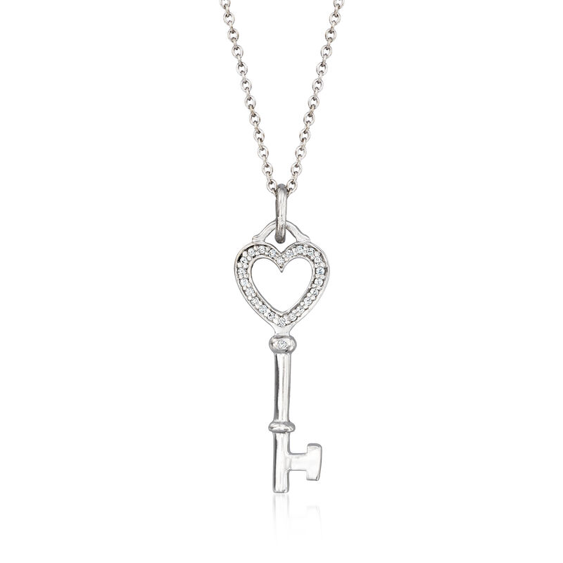 C. 1990 Vintage Tiffany Jewelry .12 ct. t.w. Diamond Heart Key Pendant Necklace in 18kt White Gold image number 0