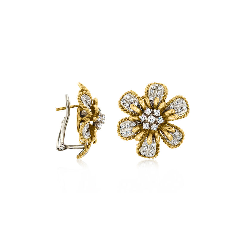 C. 1980 Vintage 1.05 ct. t.w. Diamond Flower Earrings in 14kt Two-Tone Gold  image number 2