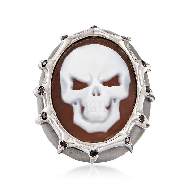 Italian .10 ct. t.w. Black CZ Skull Cameo Ring in Sterling Silver image number 0