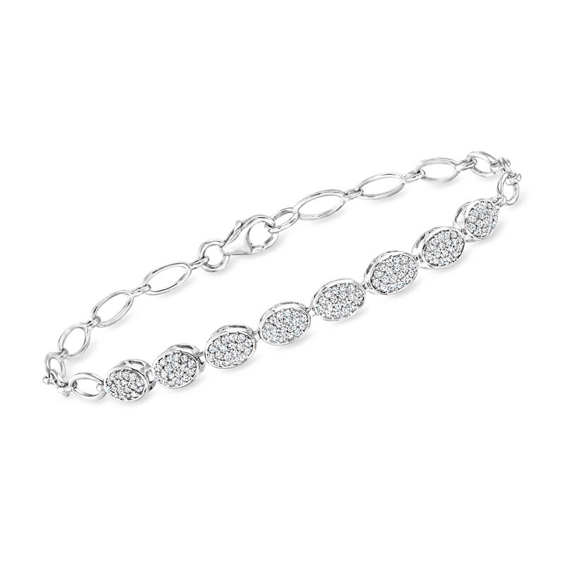 .50 ct. t.w. Pave Diamond Oval-Link Bracelet in Sterling Silver. 7"