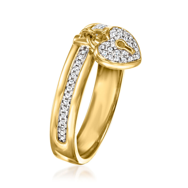 .10 ct. t.w. Diamond Heart Lock Ring in 18kt Gold Over Sterling image number 2