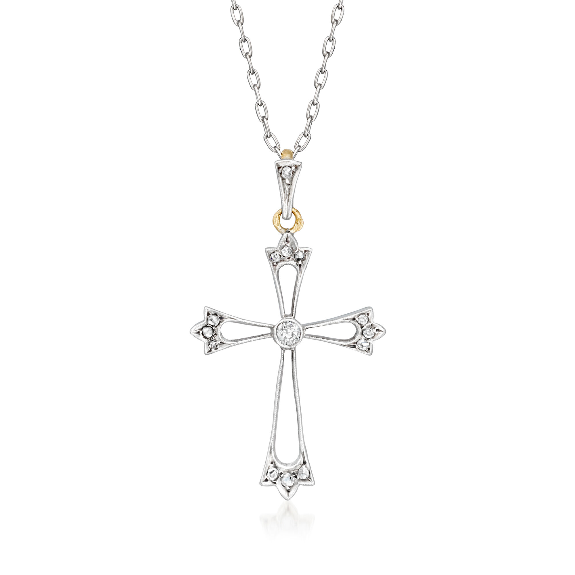C. 1920 Vintage .13 ct. t.w. Diamond Open-Space Cross Pendant