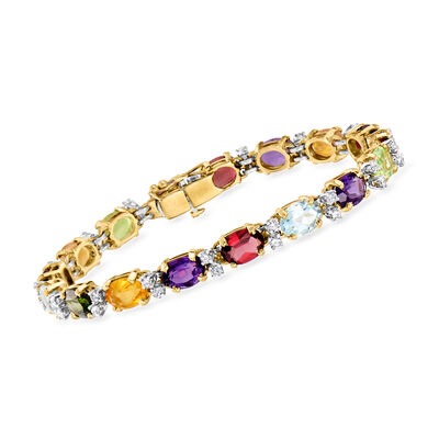C. 1990 Vintage 23.75 ct. t.w. Multi-Gemstone Bracelet with 1.70 ct. t.w. Diamonds in 14kt Yellow Gold