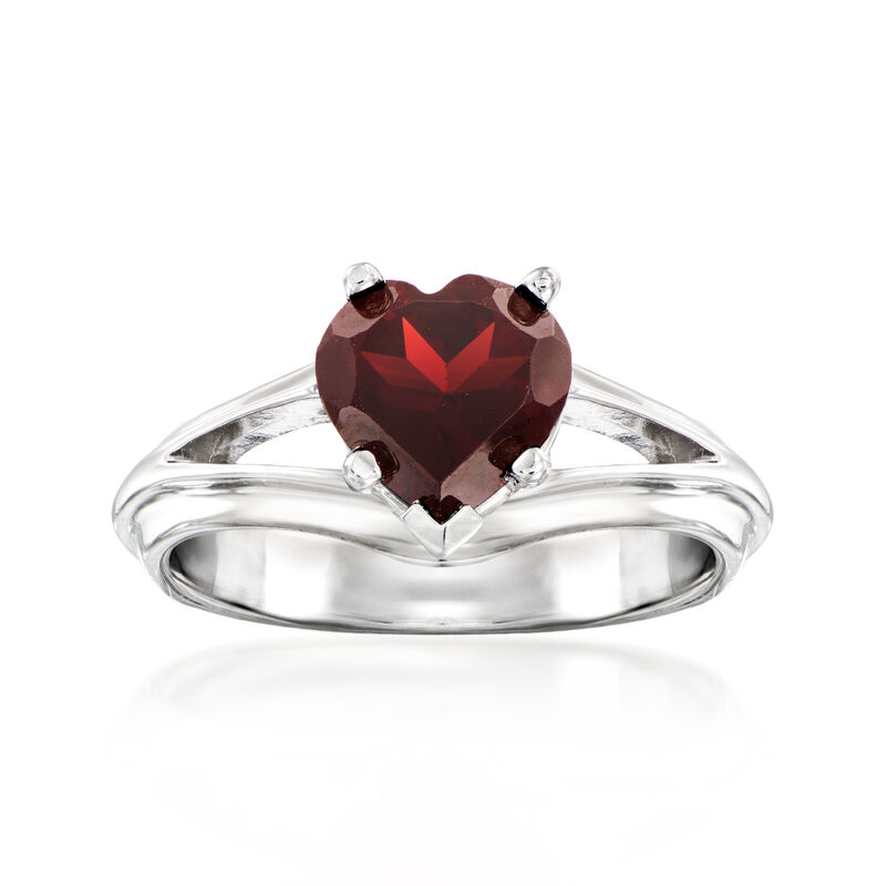 1.90 Carat Garnet Heart Ring in Sterling Silver. Size 7 image number 0