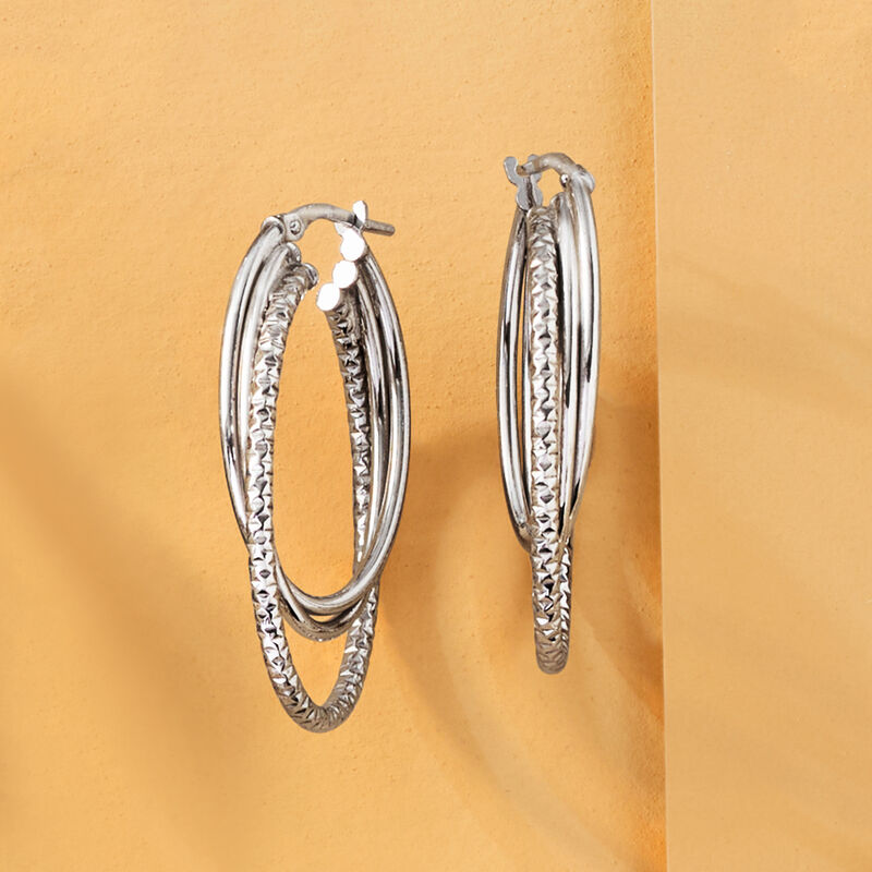 Italian Sterling Silver Triple-Hoop Earrings. 1 1/2" image number 2