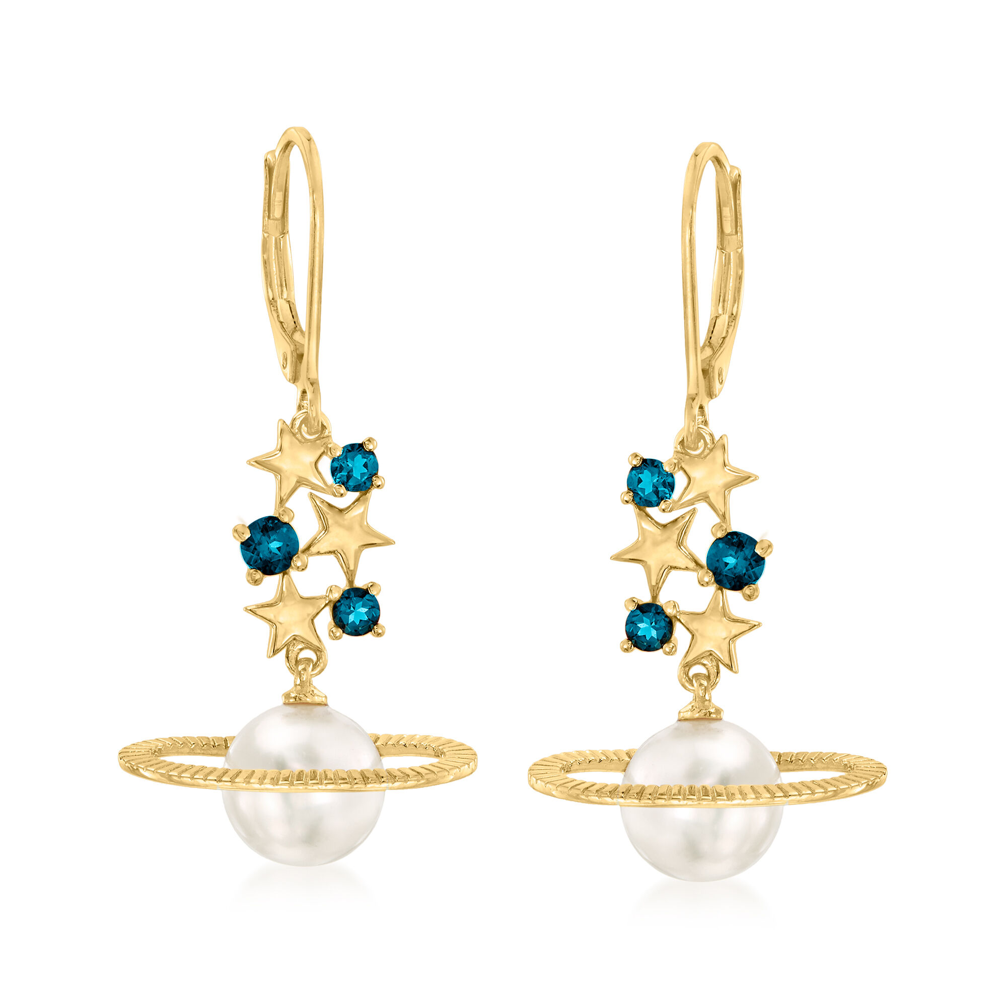 Nach(ナッシュ) Petites creoles diamant de gould ピアス 8.5-9mm Cultured Pearl and .50 ct. t.w. London Blue Topaz